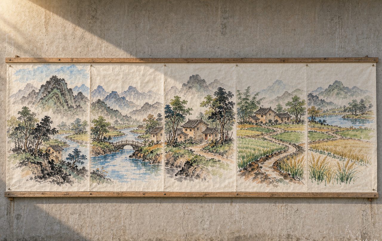 乡村风景写生长卷